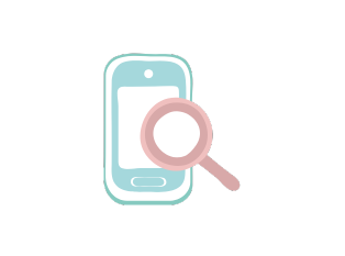 検索を表す虫メガネマークをスマホにあてるイラスト